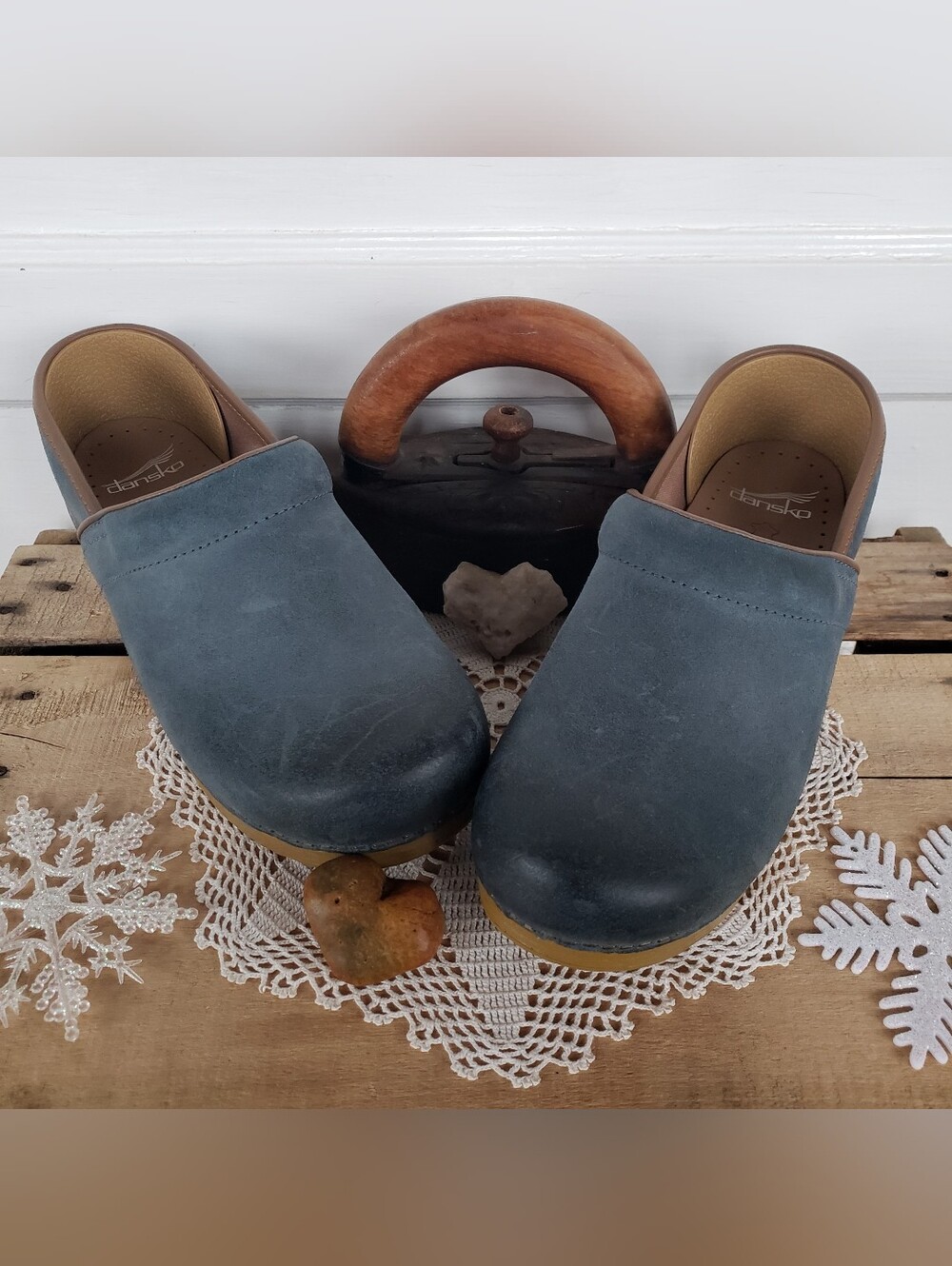 French Blue Dansko Pro Honey Clogs Denim Burnished Cottage Patriotic Prairie ♡ - Picture 13 of 16